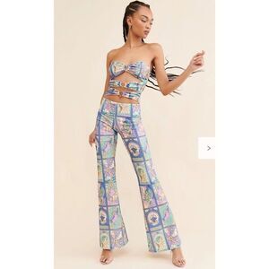 Oceanus x Anthropologie Eden Cutout Strapless Jumpsuit Sz Medium Romper Purple